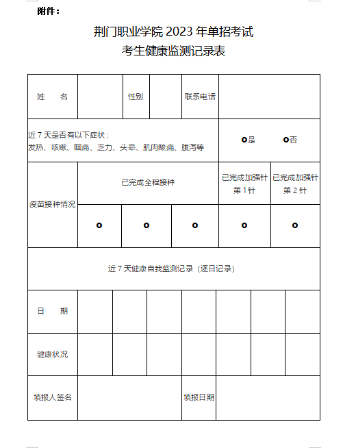 荊門職業(yè)學(xué)院2023年高職單獨招生考試須知